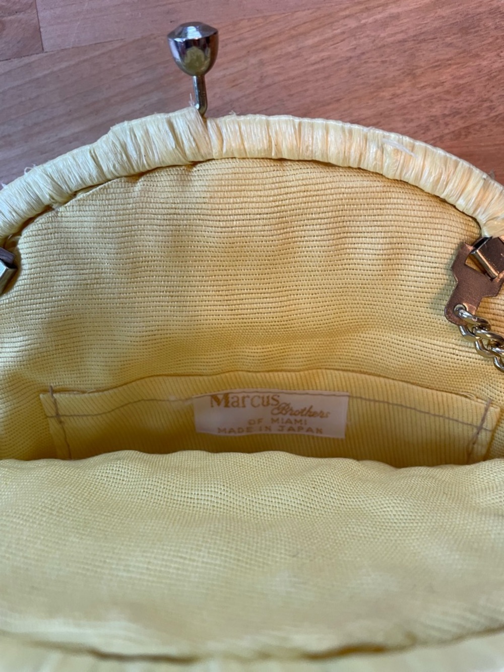 Yellow Round Beaded Woven Too Handle Bag by Marcus Brothers - Picture 5 of 6
